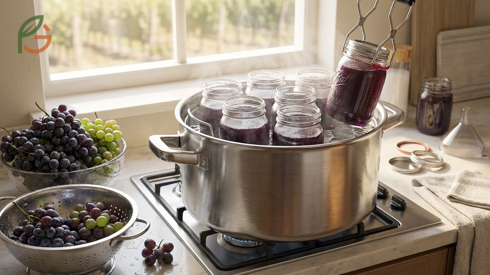 Canning grape juice using home preservation methods to retain 90 percent of antioxidants and fresh flavor.