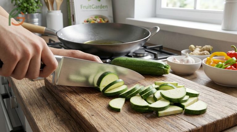 How to cut zucchini for stir fry requires uniform quarter to half inch thickness for texture.