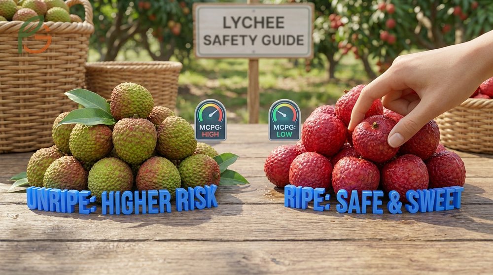 Lychee safety concerns emphasize choosing fully ripe red fruit and avoiding green unripe lychees to minimize toxins.