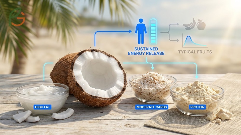 Nutritional value of coconut meat includes a unique profile of healthy fats and dietary fiber.