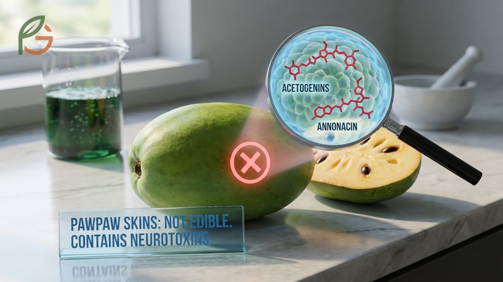 Are pawpaw skins edible diagram highlighting high concentrations of annonacin in the outer green layer.