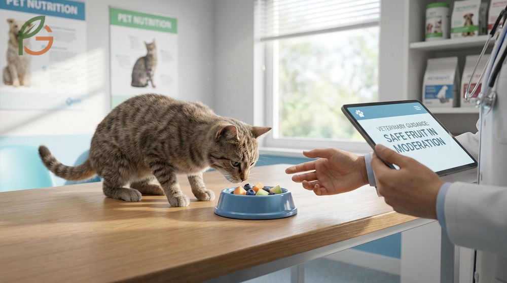 Safe fruit alternatives for cats such as blueberries and seedless apples offered in small quantities under 2 percent of daily calories.