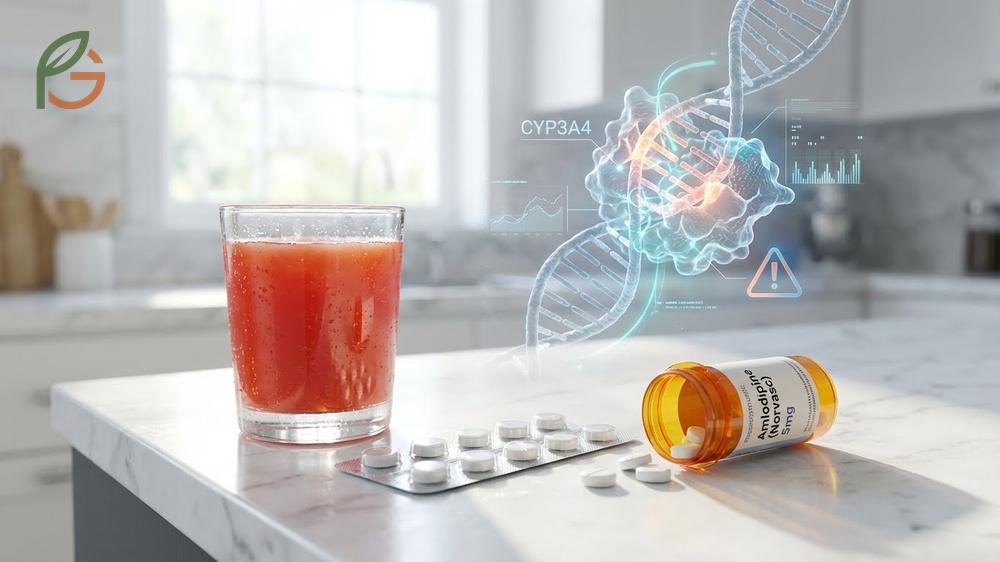 Amlodipine and grapefruit juice interaction explaining the risks of increased drug levels and side effects.