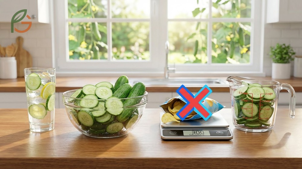 Cucumber calories for weight loss utilizing high water content and low energy density to increase fullness.