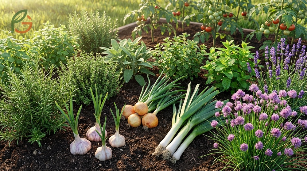 Deer resistant vegetables include aromatic herbs and alliums like garlic that naturally repel deer with strong scents.