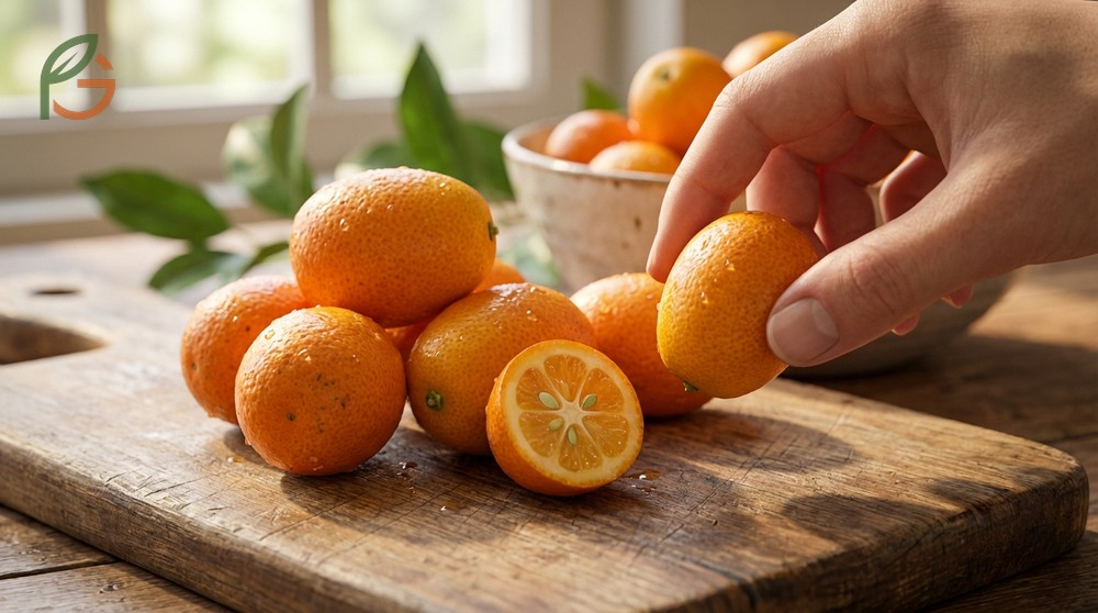 Eating kumquat whole allows you to enjoy the sweet peel and tart flesh combination rich in flavonoids and fiber.