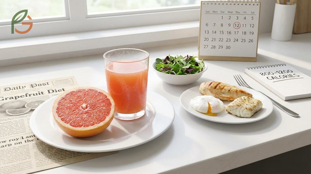 Grapefruit diet plan rules requiring half a grapefruit before every meal to restrict calories and boost satiety.