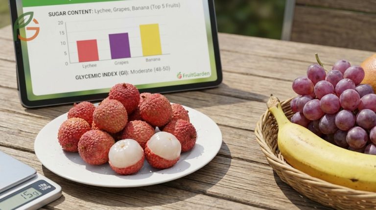 Lychee sugar content analysis showing fifteen grams of natural sugar per serving with a moderate glycemic impact.
