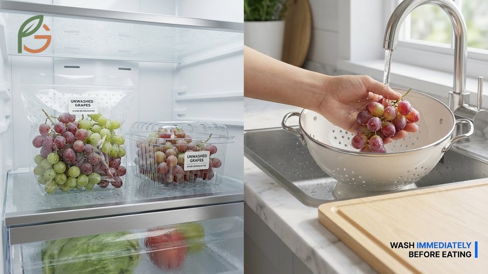 How to store washed grapes by drying them thoroughly and consuming within 3 to 5 days to avoid spoilage.