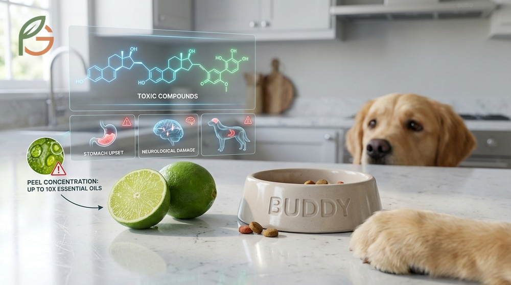 Why are limes toxic to dogs involves psoralens causing photosensitivity and painful skin burns after sun exposure.