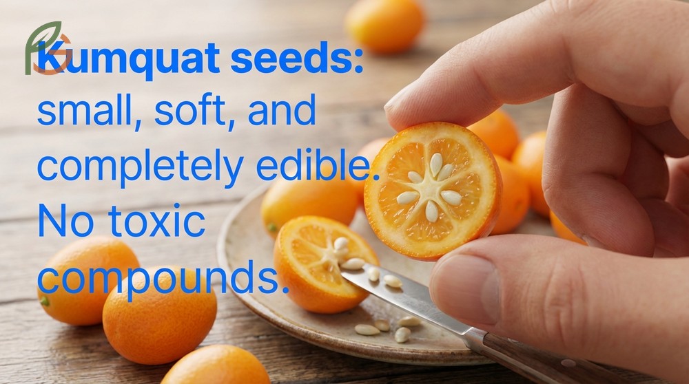 Are kumquat seeds edible explanation confirming they are safe to eat despite containing 2 to 5 small white seeds per fruit.