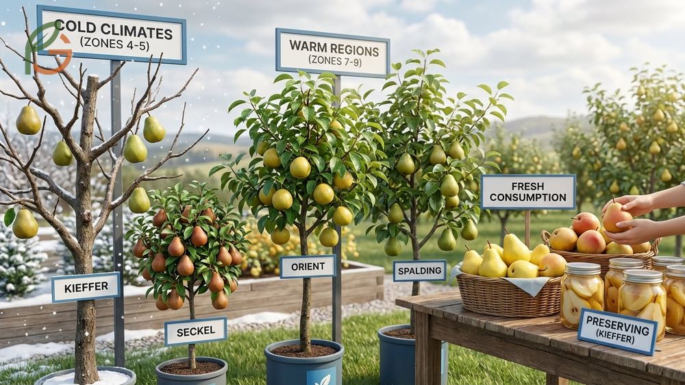 Best self pollinating pear varieties depend on climate with Kieffer suited for cold zones and Orient for heat.