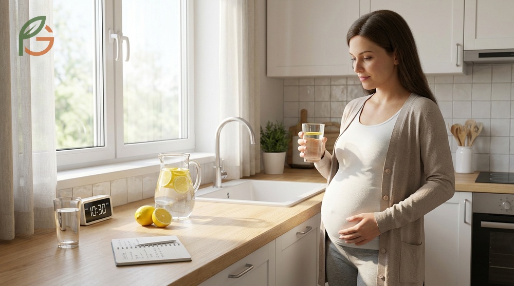 Drinking lemon water during pregnancy using a straw helps minimize enamel contact and prevent acid erosion.