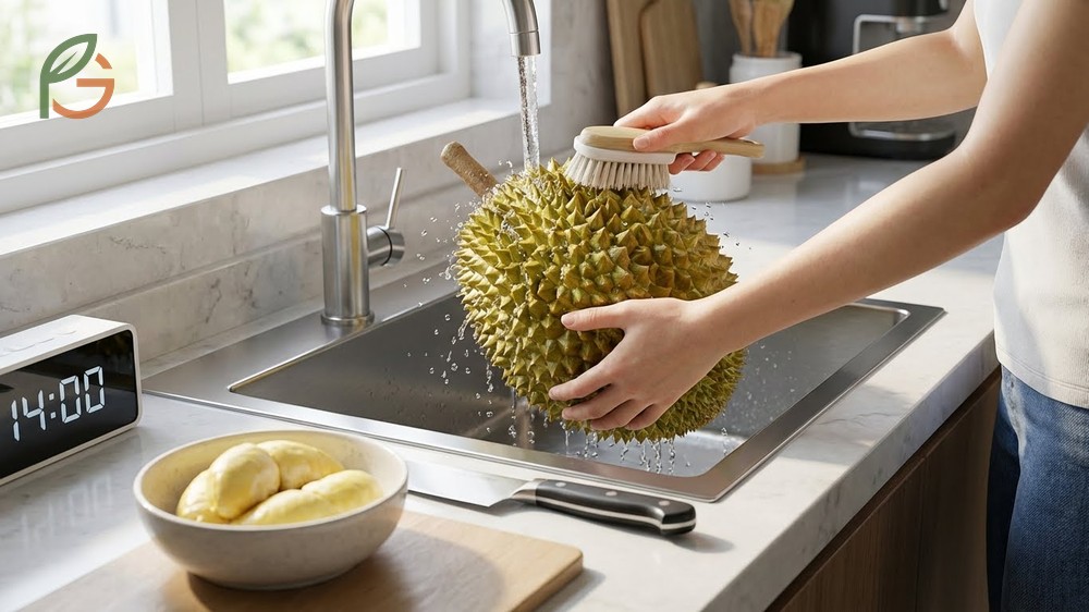 Durian preparation method checklist includes washing the husk and consuming the fruit within 4 to 6 hours.