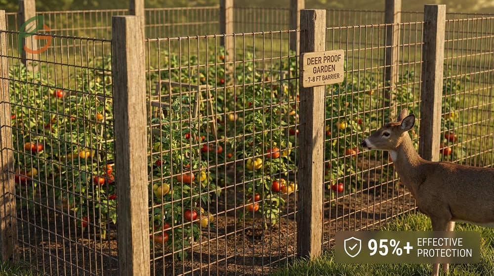 Deer fencing ideas such as 7 to 8 foot tall mesh barriers provide the most reliable protection against garden browsing.