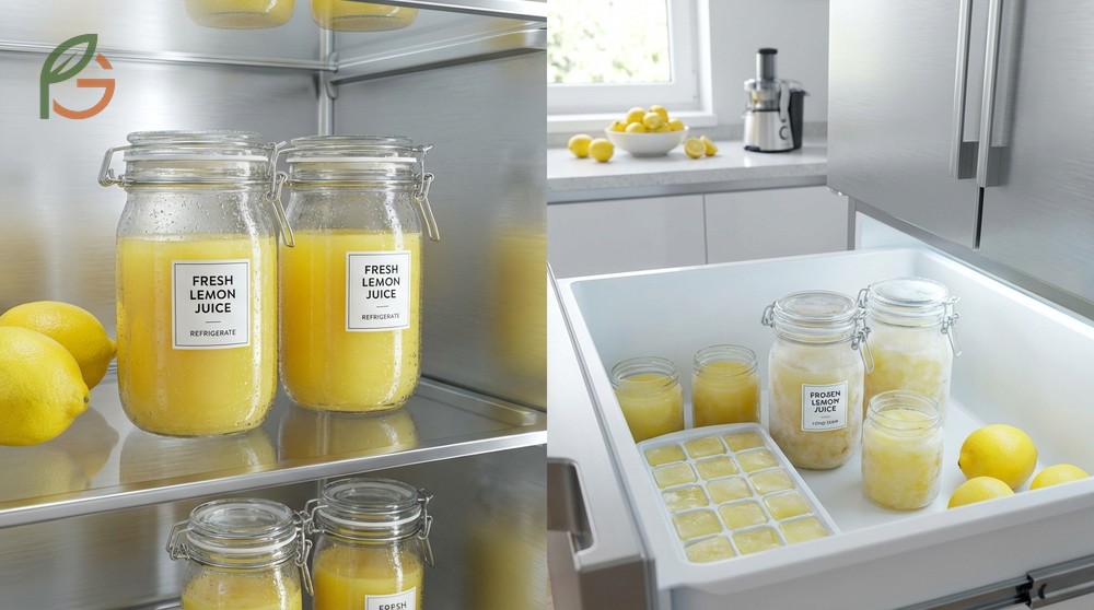 Storing lemon juice in airtight glass containers at forty degrees Fahrenheit extends its usable lifespan.