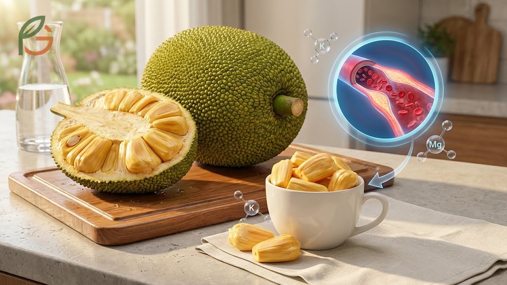 Jackfruit benefits for blood pressure include 676mg of potassium per cup to help relax blood vessels naturally.