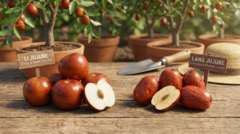 Li vs lang jujube choosing the right variety based on Li producing larger fruit of 3 to 5 centimeters.