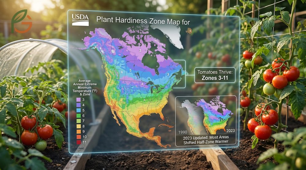 Planting zone map for tomatoes helps gardeners determine the correct window for seeds and transplants.