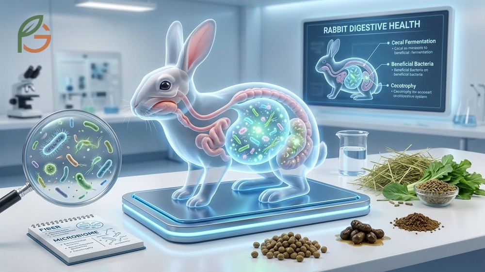 Rabbit digestive health depends on fiber intake while monitoring soft stools indicating potential sugar overload from fruit.