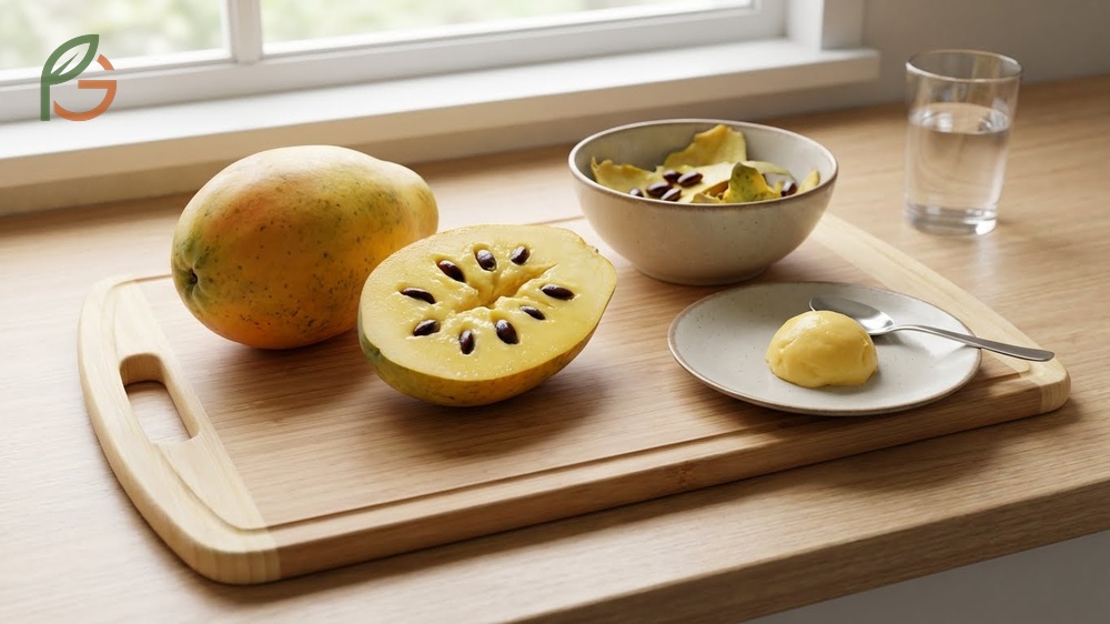 Safe pawpaw consumption method showing properly peeled fruit with seeds and skin completely removed.
