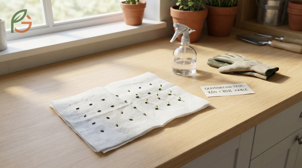 Testing seed viability with a wet paper towel helps determine if germination rates are above 70 percent.