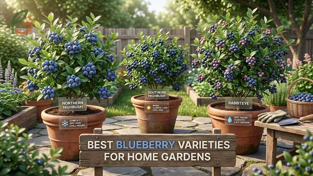 Best blueberry varieties for home gardens including Northern Highbush and Rabbiteye types for different climate zones.