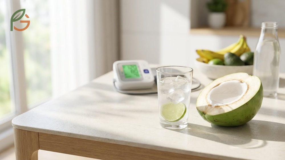 Health benefits of coconut water showing measurable improvements in blood pressure and inducing clinical remission in 53.1% of colitis patients.