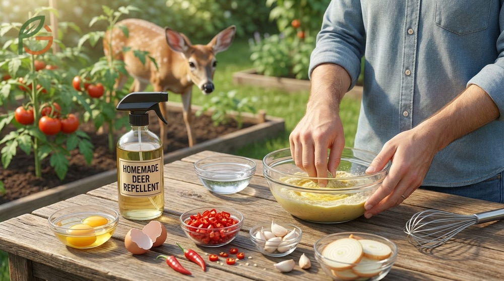 Homemade deer repellent using ingredients like eggs and hot peppers can discourage deer when reapplied every 5 to 7 days.