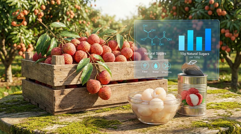 Lychee natural sugars consist of glucose and fructose packaged with fiber and vitamins unlike processed sweets.