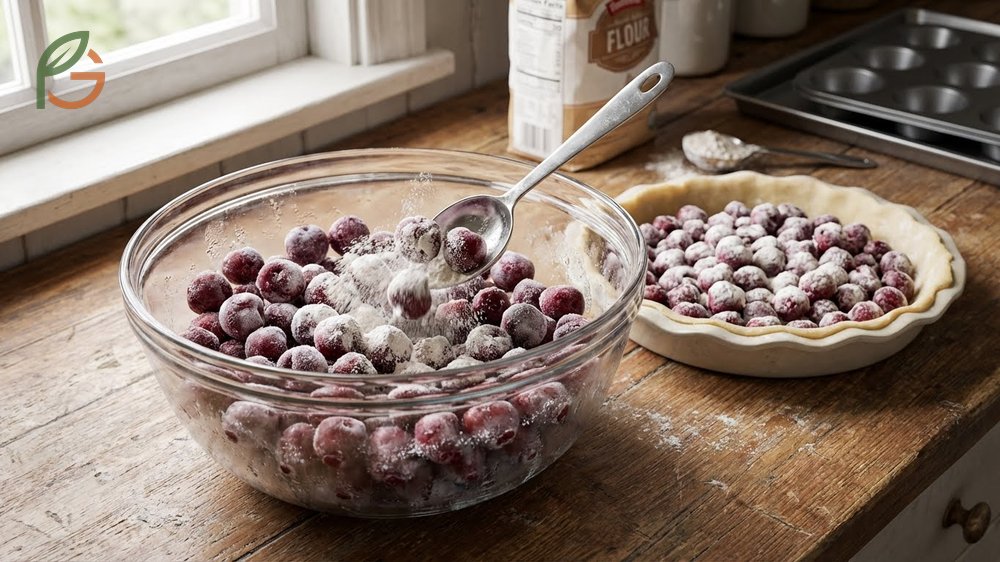 Using frozen cherries for baking pies and cobblers by adding extra thickener to absorb juice without thawing fruit first.