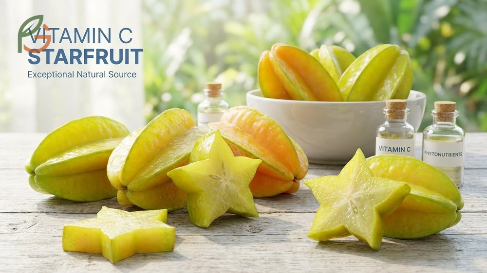 Vitamin C starfruit content providing over half of daily requirements in a single serving.