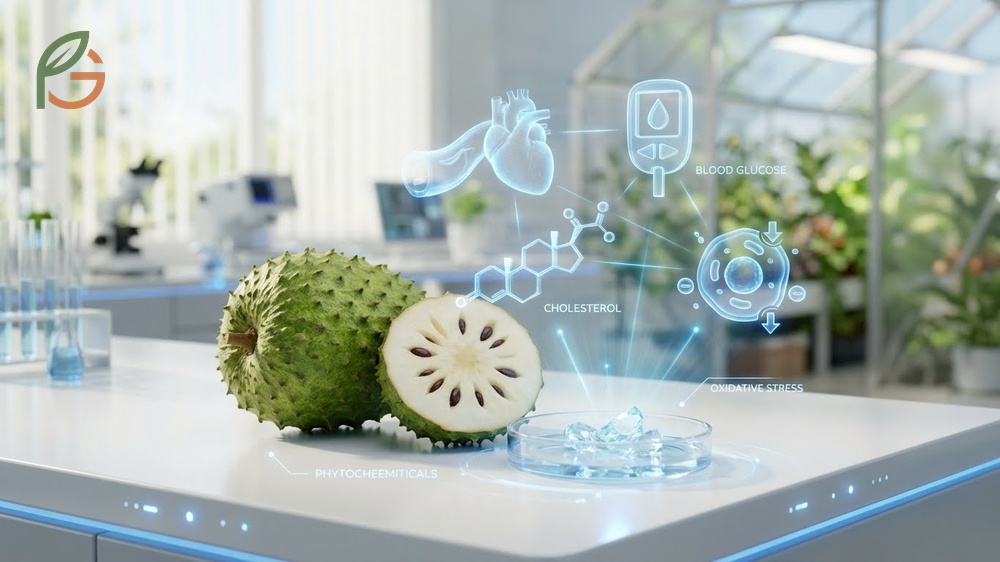 Graviola soursop health benefits for managing blood sugar levels and promoting skin health with natural compounds.
