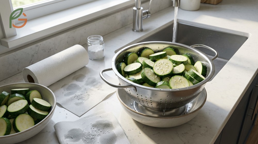 Prepare zucchini stir fry by salting one teaspoon per pound to drain excess moisture before cooking.