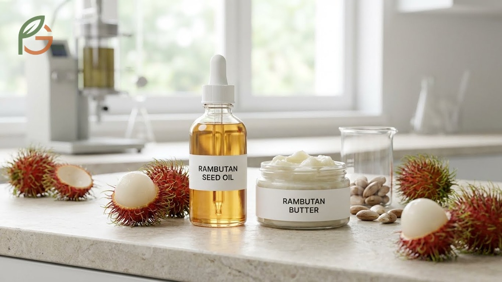 Rambutan seed oil uses in cosmetic formulations including moisturizers and soaps due to its high oleic acid content.