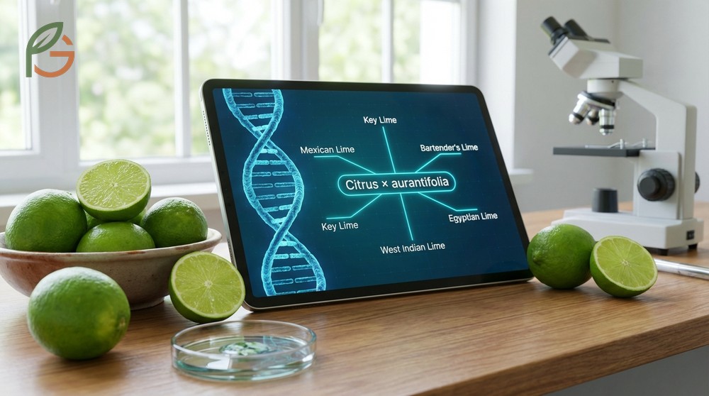 Same lime varieties like West Indian and Egyptian lime represent clonal derivatives of the parent species Citrus aurantifolia.