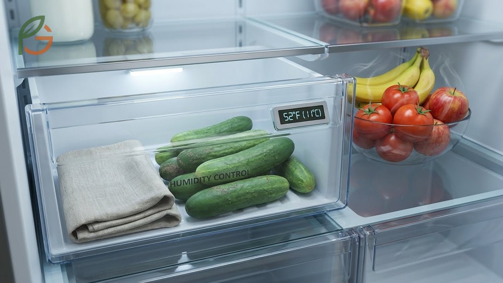 Whole unwashed cucumbers stored in the refrigerator crisper drawer to maintain freshness for up to two weeks.