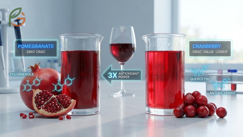 Antioxidant comparison juices showing pomegranate has 2860 ORAC units per 100ml.