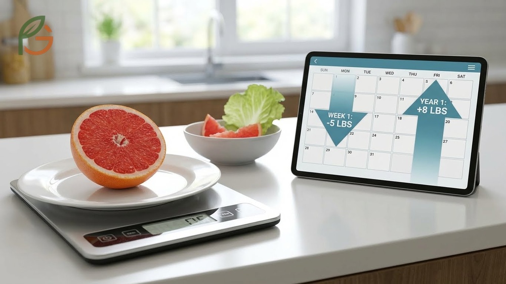 Grapefruit diet effectiveness analysis showing rapid short term weight loss but potential risks of rebound weight gain.