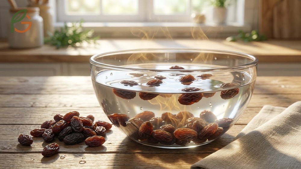 Benefits of dry grapes soaked in water for 8 to 12 hours to enhance nutrient absorption and digestion.