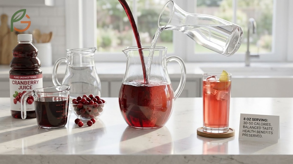 Diluting cranberry juice with water or sparkling water to reduce calories while maintaining therapeutic PAC compounds.