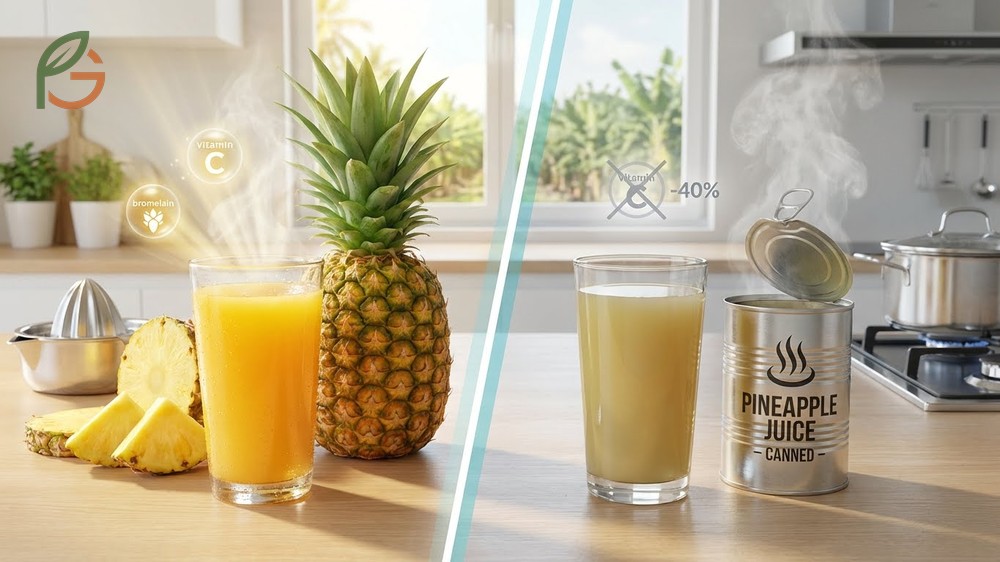 Fresh vs canned pineapple juice differences highlight how heat processing destroys beneficial bromelain enzymes.