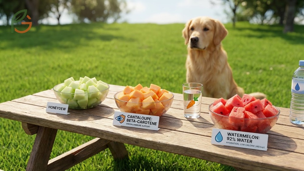 Honeydew vs other melons for dogs comparison showing calorie counts and hydration benefits of watermelon.