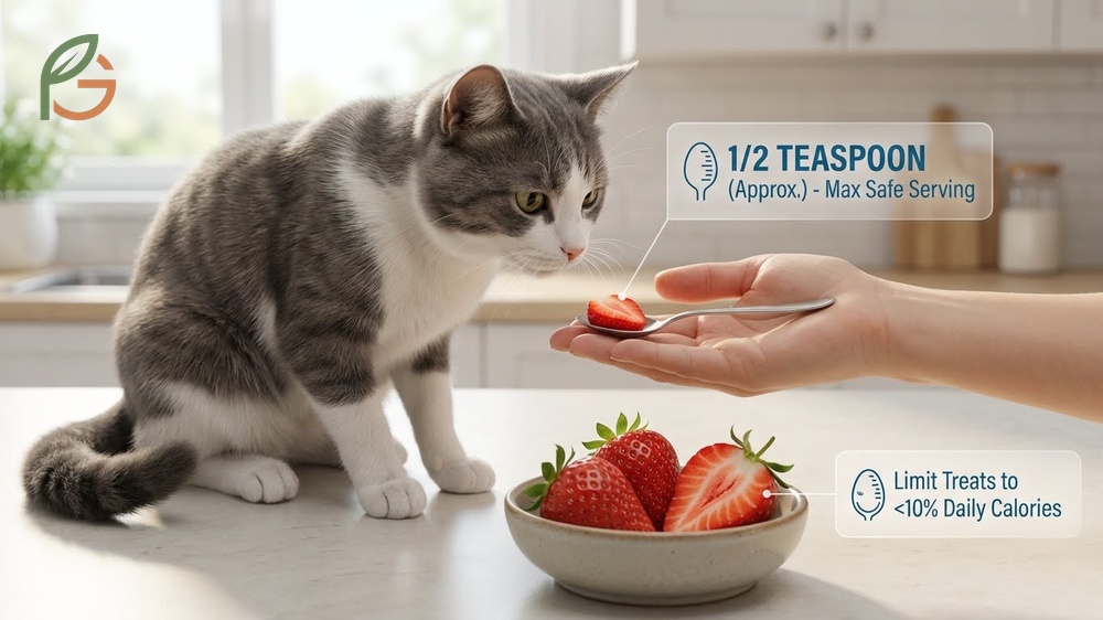 How many strawberries for cats limited to one thumbnail sized slice per week to avoid sugar issues.