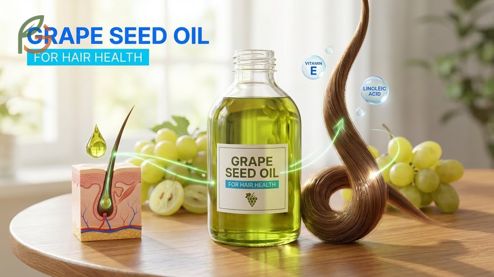 Is grape seed oil good for hair illustrated by shiny smooth hair strands treated with vitamin E rich oil.