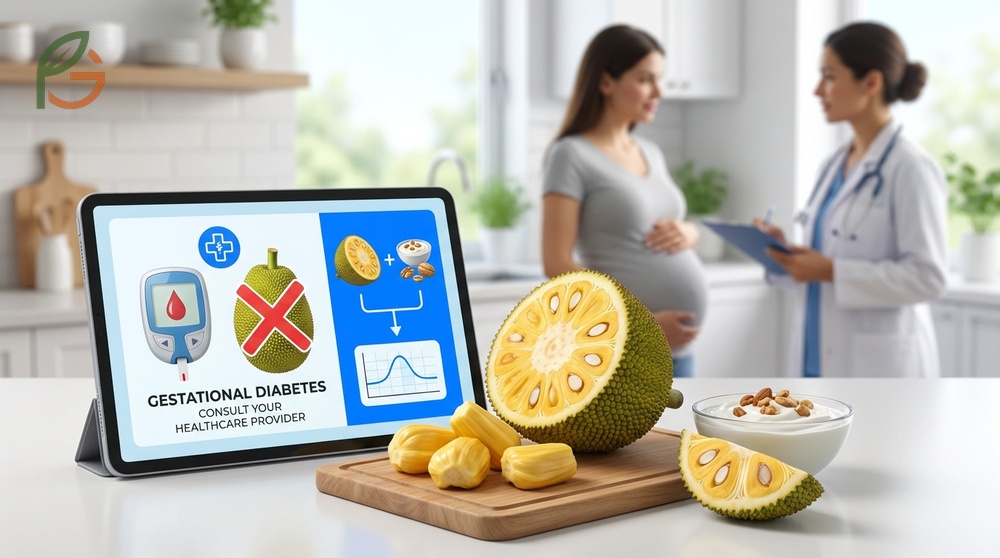 Jackfruit gestational diabetes concerns require limiting intake due to 25g of carbohydrates per serving.