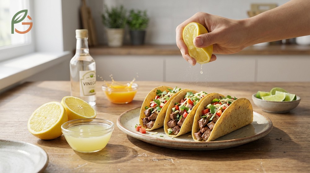 A lime juice substitute for tacos using fresh lemon juice in a 1:1 ratio maintains the authentic zesty flavor profile.
