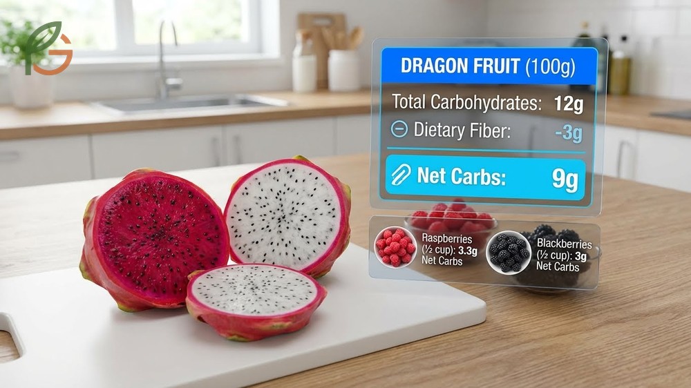 Net carbs dragon fruit calculation shows 9 grams per serving which consumes a significant portion of daily limits.