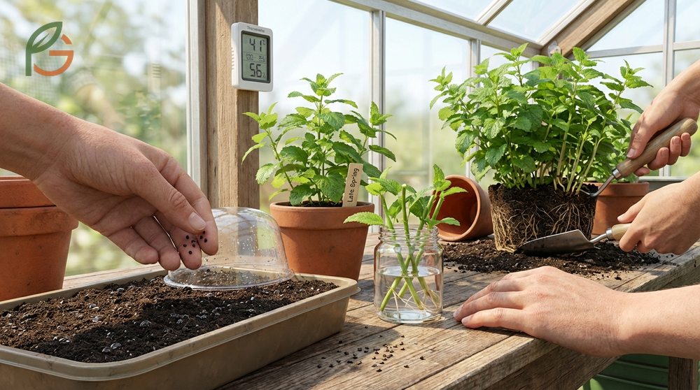 Propagating lemon balm via stem cuttings taken in late spring produces roots within 2 to 3 weeks.