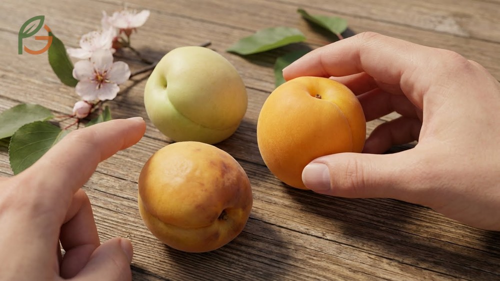 Apricot ripeness signs include a deep golden orange color and a sweet fragrance detectable from a distance.